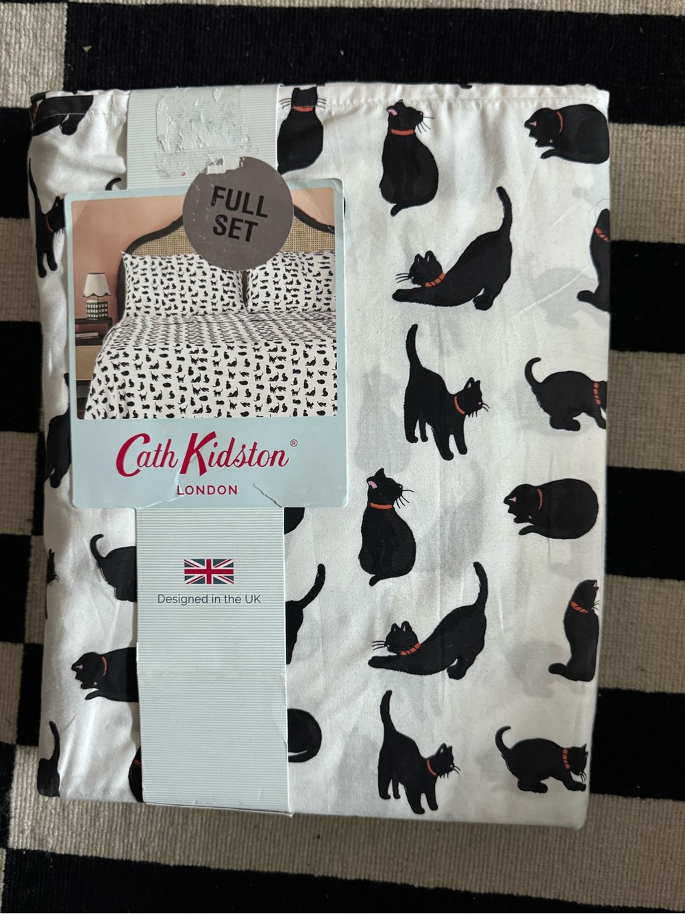 Cath Kidston Black Cat Print Bedding Set - White Background